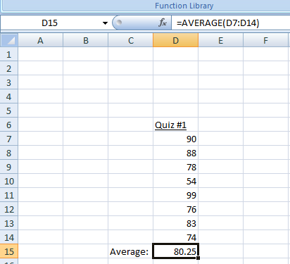 Figure 12: The Average Function in Excel. 
