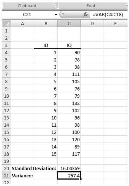 variance in Excel